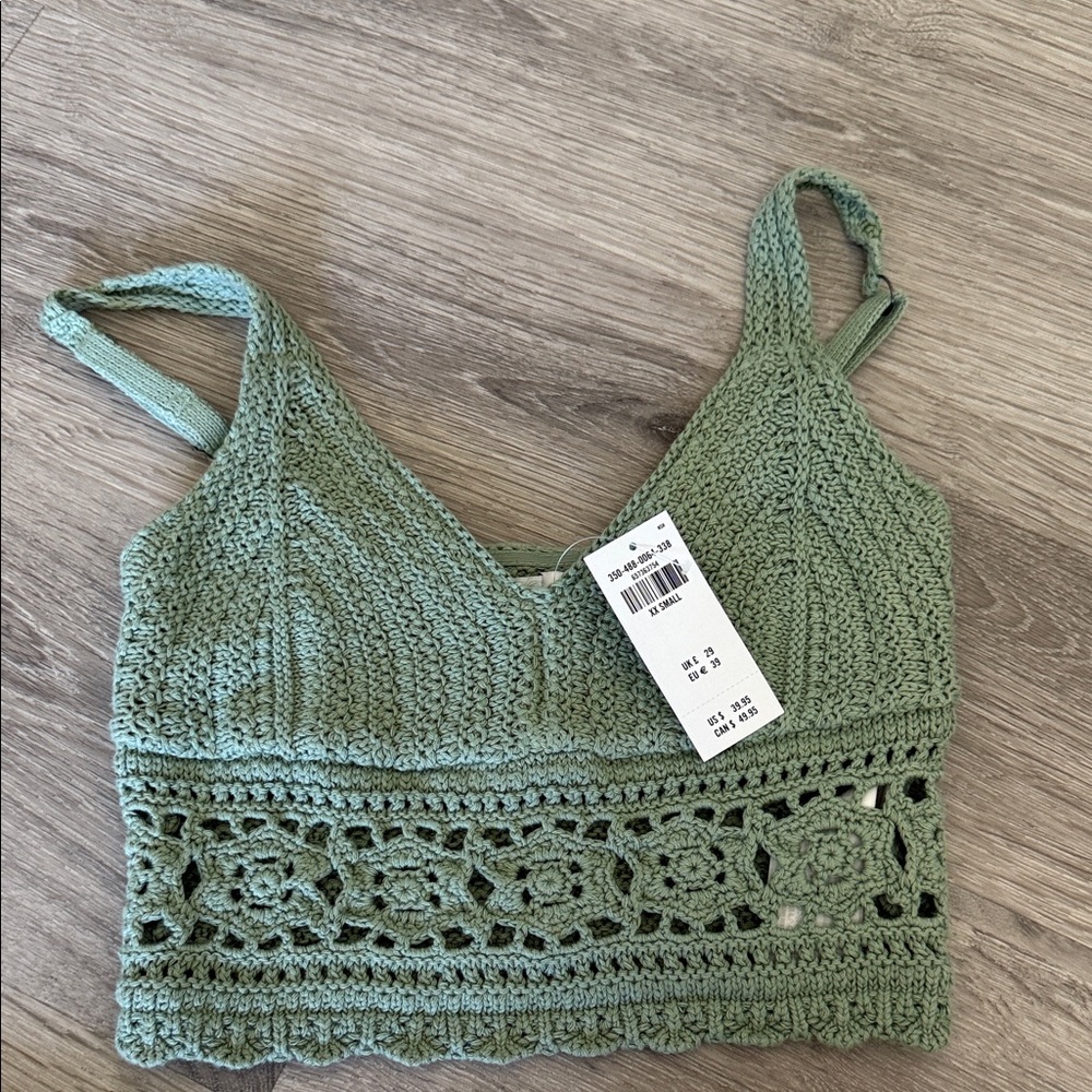 Green Crochet Women Top Hollister xxs
